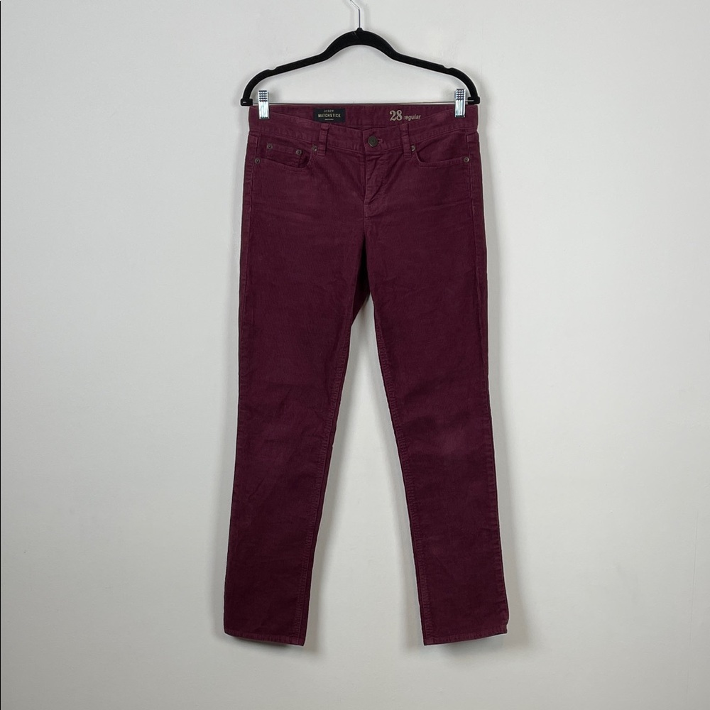 J Crew Matchstick Straight Low Rise Burgundy Corduroy Women's 28R Casual Pants